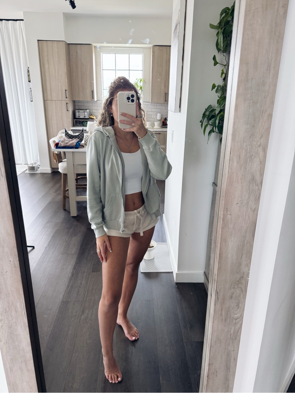 H&M Light Sage Zip-Up Utility Hoodie Jacket - Women's